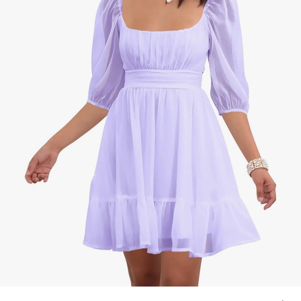 Elegant Lavender Puff Sleeve Dress